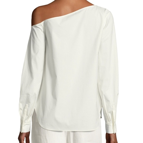 Theory White Crisp Ulrika One-Shoulder Asymmetric Shoulders Blouse Size Medium - Picture 9 of 9
